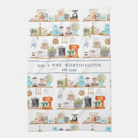 Rustic Hand Painted Country Kitchen Monogram Tea Theedoek (Verticaal)