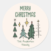 Rustic Hand Painted Green Abstract Christmas Trees Ronde Sticker (Voorkant)