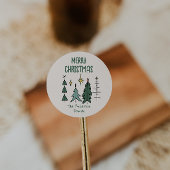 Rustic Hand Painted Green Abstract Christmas Trees Ronde Sticker