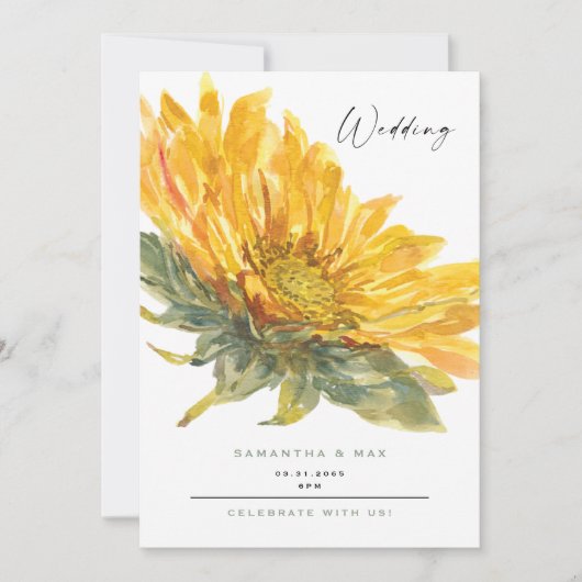 Rustic Hand Painted Sunflower Sage Wedding Kaart (Voorkant)