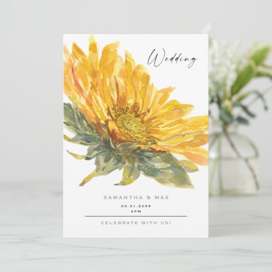 Rustic Hand Painted Sunflower Sage Wedding Kaart (Staand voorkant)