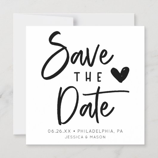 Rustic handgeschreven bruiloft bewaart de datum magnetische uitnodiging (Voorkant)