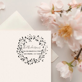 Rustic Handgetekend Botanisch WreatReturn-adres Rubberstempel