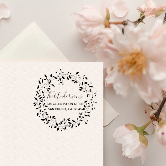 Rustic Handgetekend Botanisch WreatReturn-adres Rubberstempel