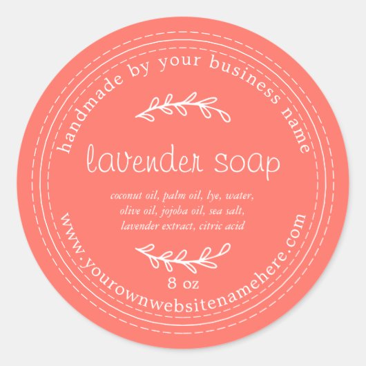 Rustic Handmade Lavender Soap Coral Ronde Sticker (Voorkant)
