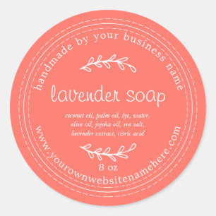 Rustic Handmade Lavender Soap Coral Ronde Sticker