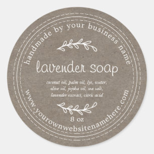 Rustic Handmade Lavender Soap Kraft Paper Ronde Sticker