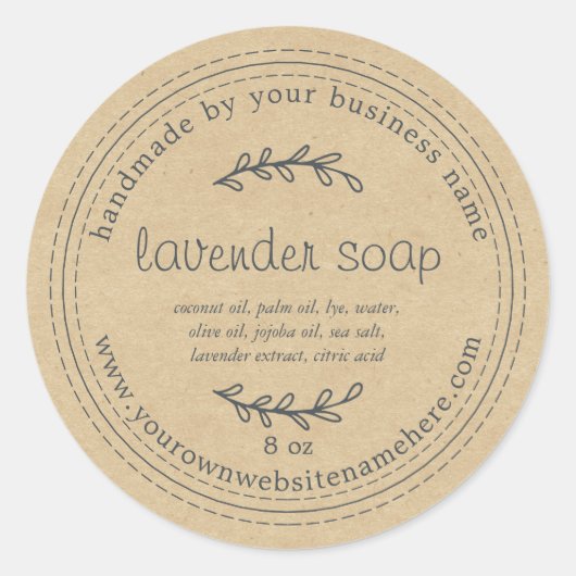 Rustic Handmade Lavender Soap Kraft Paper Ronde Sticker (Voorkant)