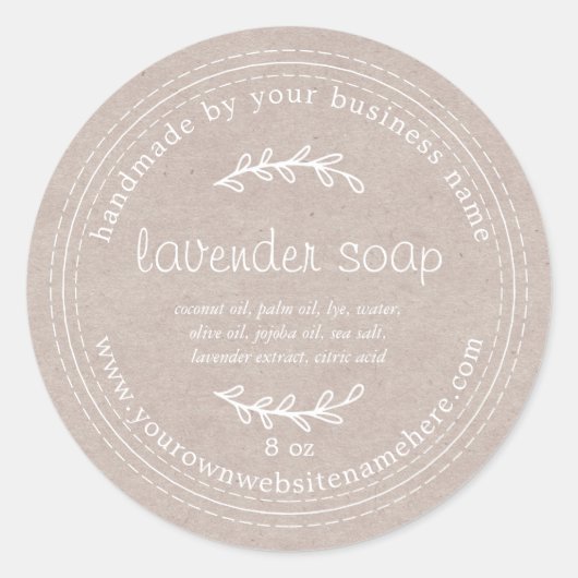 Rustic Handmade Lavender Soap Kraft Paper Ronde Sticker (Voorkant)