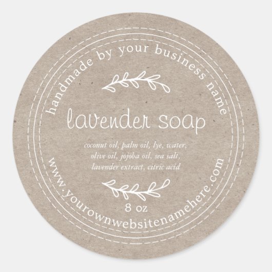 Rustic Handmade Lavender Soap Kraft Paper Ronde Sticker (Voorkant)