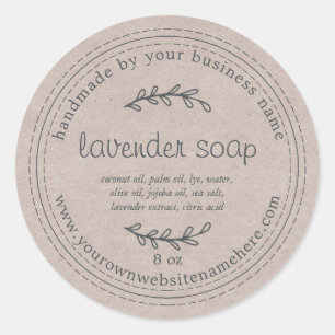 Rustic Handmade Lavender Soap Kraft Paper Ronde Sticker