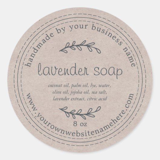 Rustic Handmade Lavender Soap Kraft Paper Ronde Sticker (Voorkant)