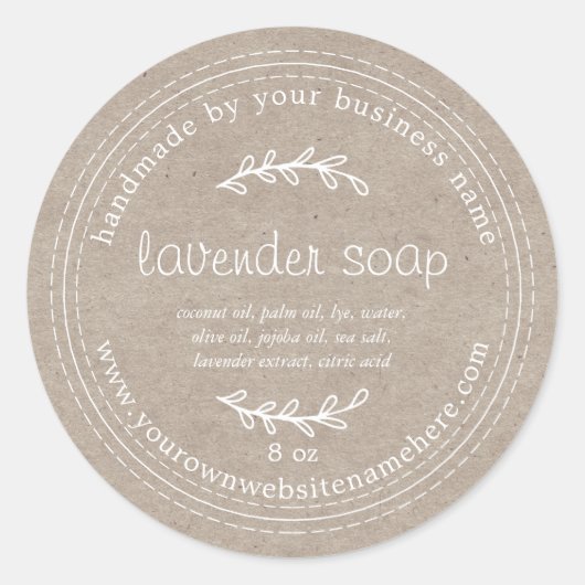 Rustic Handmade Lavender Soap Kraft Paper Ronde Sticker (Voorkant)