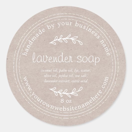Rustic Handmade Lavender Soap Kraft Paper Ronde Sticker (Voorkant)