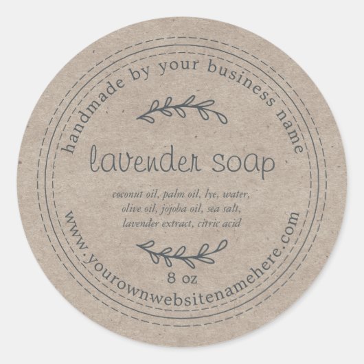 Rustic Handmade Lavender Soap Kraft Paper Ronde Sticker (Voorkant)