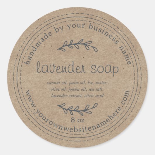 Rustic Handmade Lavender Soap Kraft Paper Ronde Sticker (Voorkant)