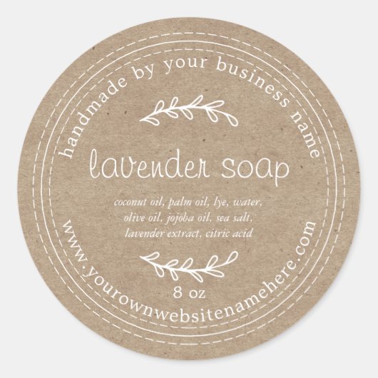 Rustic Handmade Lavender Soap Kraft Paper Ronde Sticker (Voorkant)