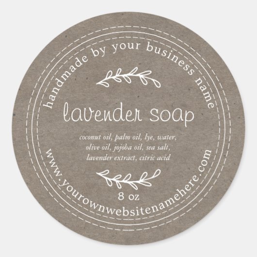 Rustic Handmade Lavender Soap Kraft Paper Ronde Sticker (Voorkant)