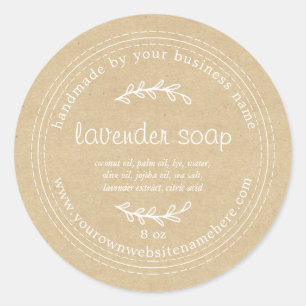 Rustic Handmade Lavender Soap Kraft Paper Ronde Sticker