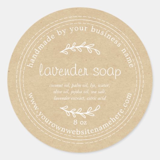 Rustic Handmade Lavender Soap Kraft Paper Ronde Sticker (Voorkant)