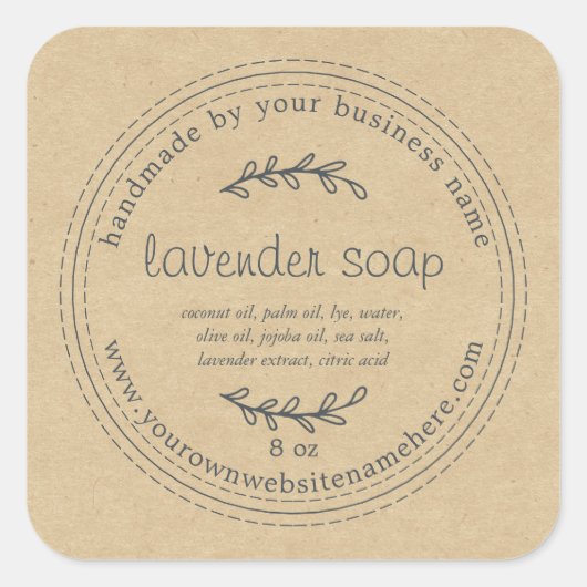 Rustic Handmade Lavender Soap Kraft Paper Vierkante Sticker (Voorkant)