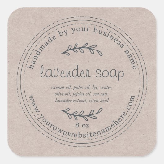 Rustic Handmade Lavender Soap Kraft Paper Vierkante Sticker (Voorkant)