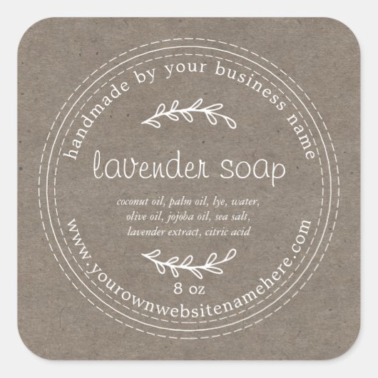 Rustic Handmade Lavender Soap Kraft Paper Vierkante Sticker (Voorkant)