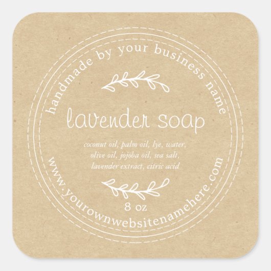 Rustic Handmade Lavender Soap Kraft Paper Vierkante Sticker (Voorkant)
