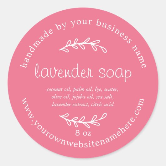 Rustic Handmade Lavender Soap Lemonade Pink Ronde Sticker (Voorkant)