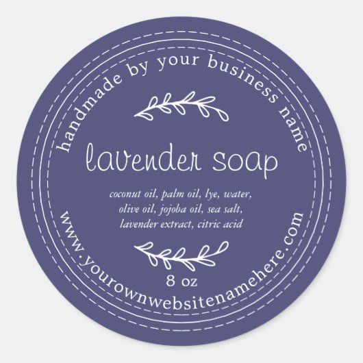 Rustic Handmade Lavender Soap Navy Blue Ronde Sticker (Voorkant)