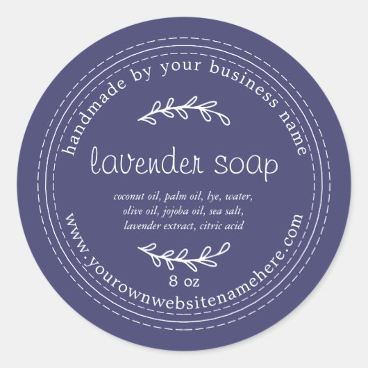 Rustic Handmade Lavender Soap Navy Blue Ronde Sticker (Voorkant)