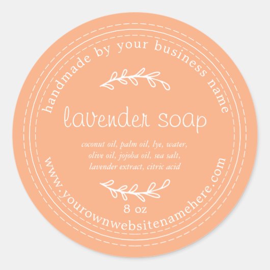 Rustic Handmade Lavender Soap Oranje Ronde Sticker (Voorkant)