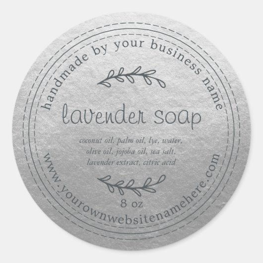 Rustic Handmade Lavender Soap Silver Ronde Sticker (Voorkant)