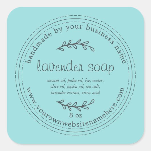 Rustic Handmade Lavender Soap Turquoise Blue Vierkante Sticker (Voorkant)