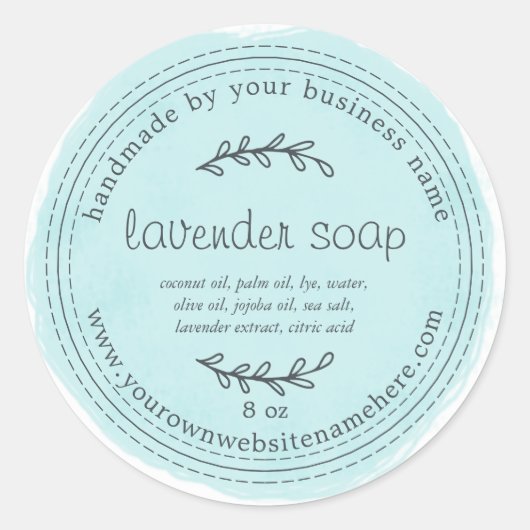 Rustic Handmade Lavender Soap Waterverf Turquoise Ronde Sticker (Voorkant)