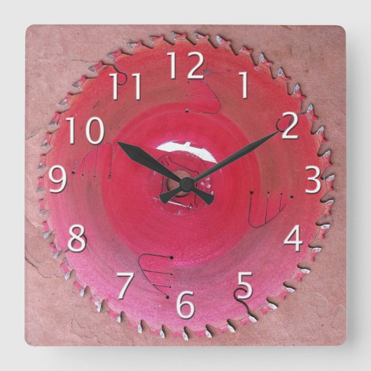 Rustic Handyman Workshop Tools Red Saw Blade Vierkante Klok (Voorkant)