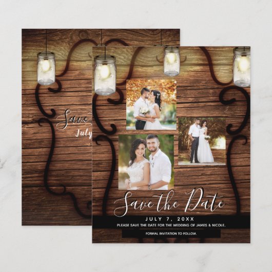 Rustic Hanging Lichten Trouwfoto Save the Date (Voorkant / Achterkant)