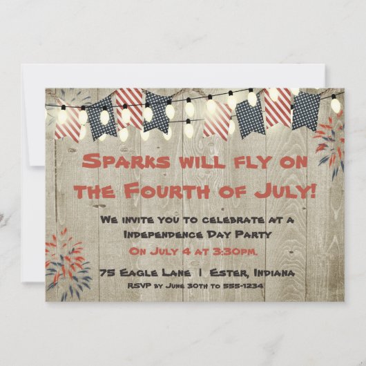 Rustic Hanging Lights Vierde uitnodiging van juli (Voorkant)