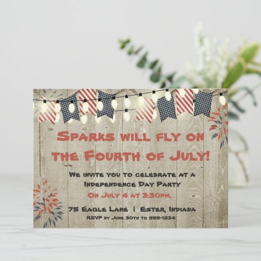 Rustic Hanging Lights Vierde uitnodiging van juli (Staand voorkant)