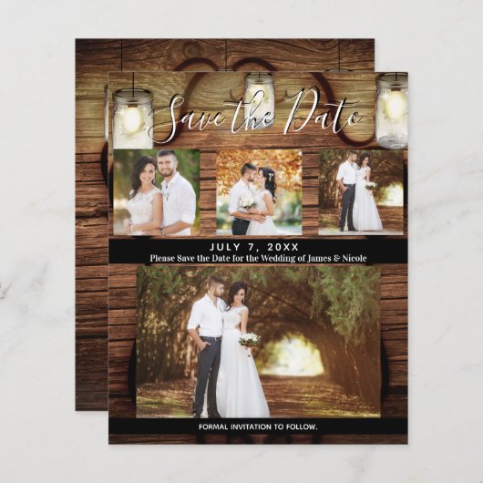 Rustic Hanging Lights Wedding Photo Save the Date (Voorkant / Achterkant)