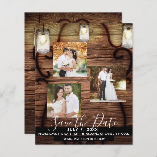 Rustic Hanging Lights Wedding Photo Save the Date (Voorkant / Achterkant)