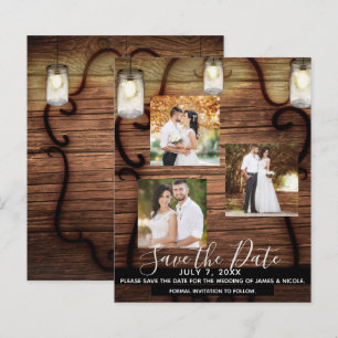 Rustic Hanging Lights Wedding Photo Save the Date