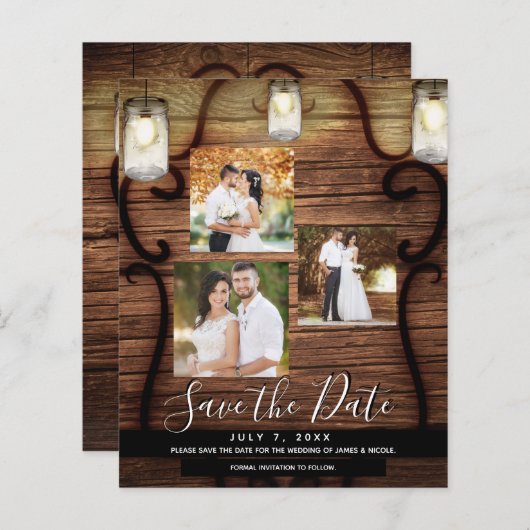 Rustic Hanging Lights Wedding Photo Save the Date (Voorkant / Achterkant)
