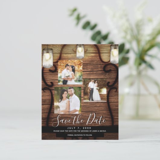 Rustic Hanging Lights Wedding Photo Save the Date (Staand voorkant)
