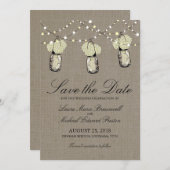 Rustic Hanging Mason Jar Hydrangea Save the Date (Voorkant / Achterkant)