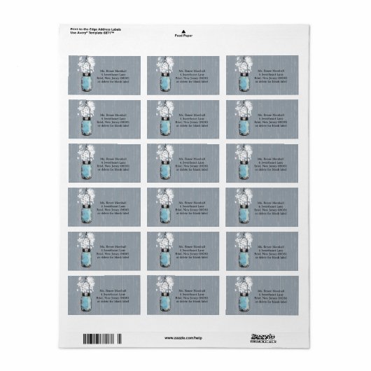 Rustic Hanging Mason Jar Wedding Etiket (Full Sheet)