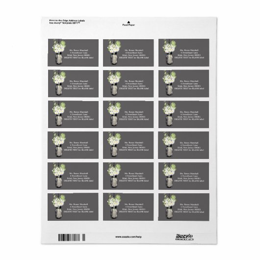 Rustic Hanging Mason Jar Wedding Etiket (Full Sheet)