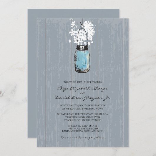 Rustic Hanging Mason Jar Wedding Kaart (Voorkant / Achterkant)