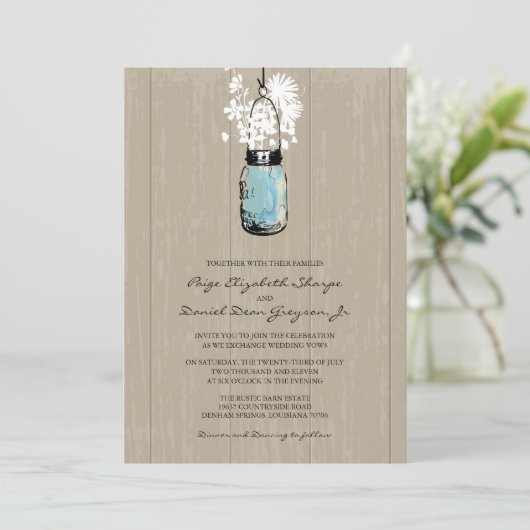 Rustic Hanging Mason Jar Wedding Kaart (Staand voorkant)