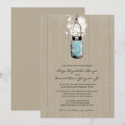 Rustic Hanging Mason Jar Wedding Kaart (Voorkant / Achterkant)